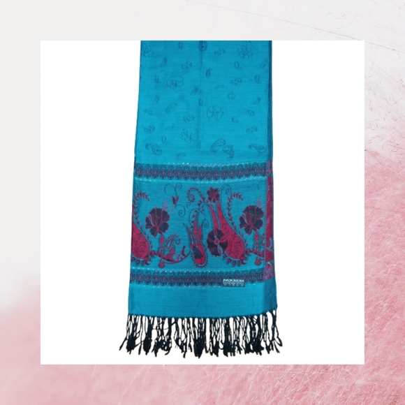 Cashmere pashmina scarf wrap teal and red paisley print - Picture 1 of 5